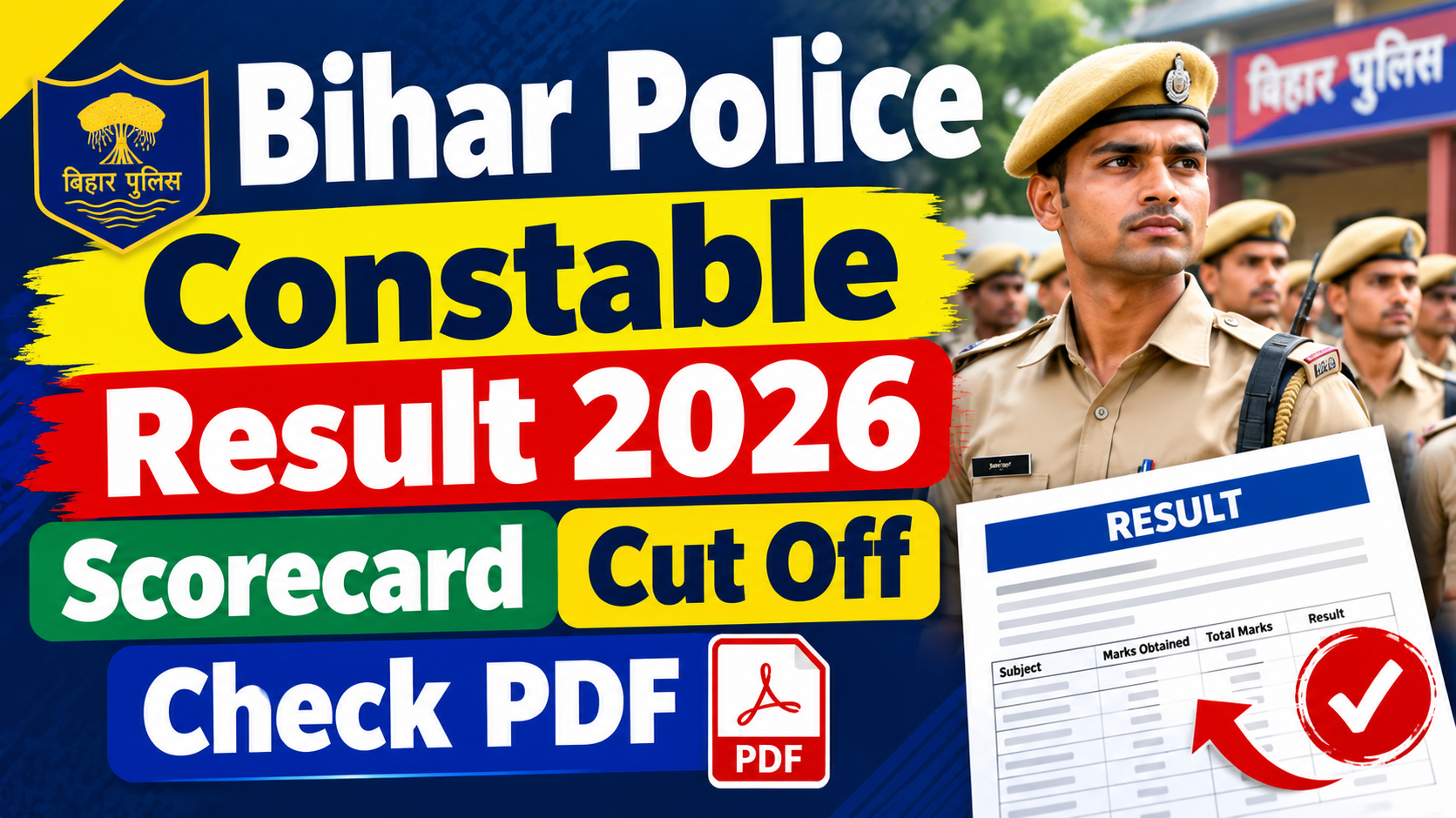 Bihar Police Constable Result 2026 Scorecard Cut Off Check PDF