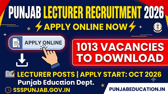 Punjab Lecturer Recruitment 2026 Out for 1013 Vacancies Apply Online